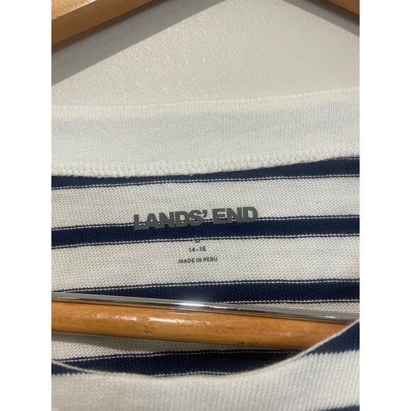 Lands End Striped Long Sleeve T-Shirt White/Navy Blue Women's Size L (14-16) - Picture 2 of 4